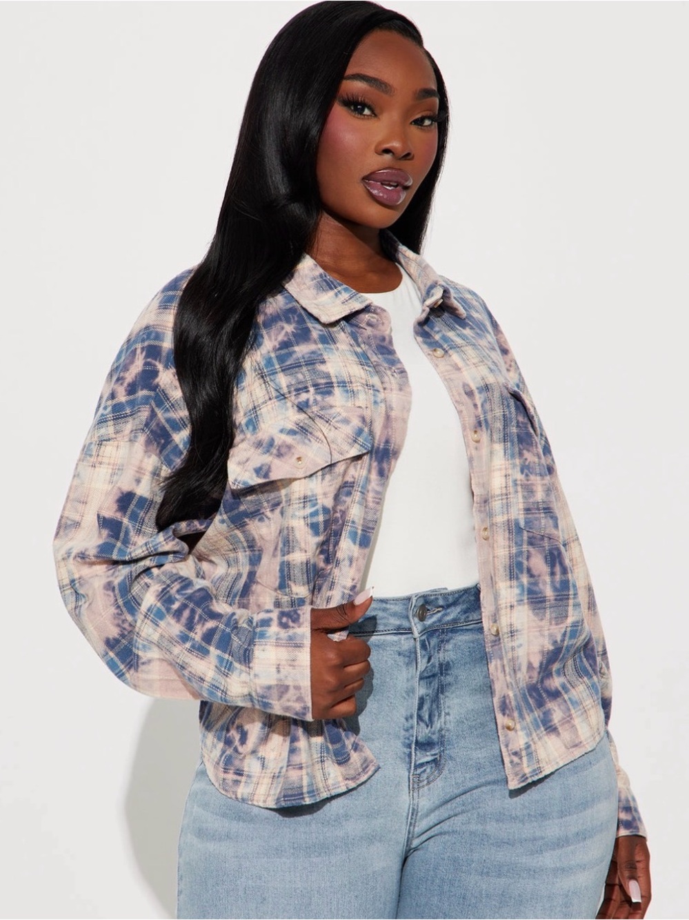 NWT-Fashion Nova Pink Combo Plaid Shirt
